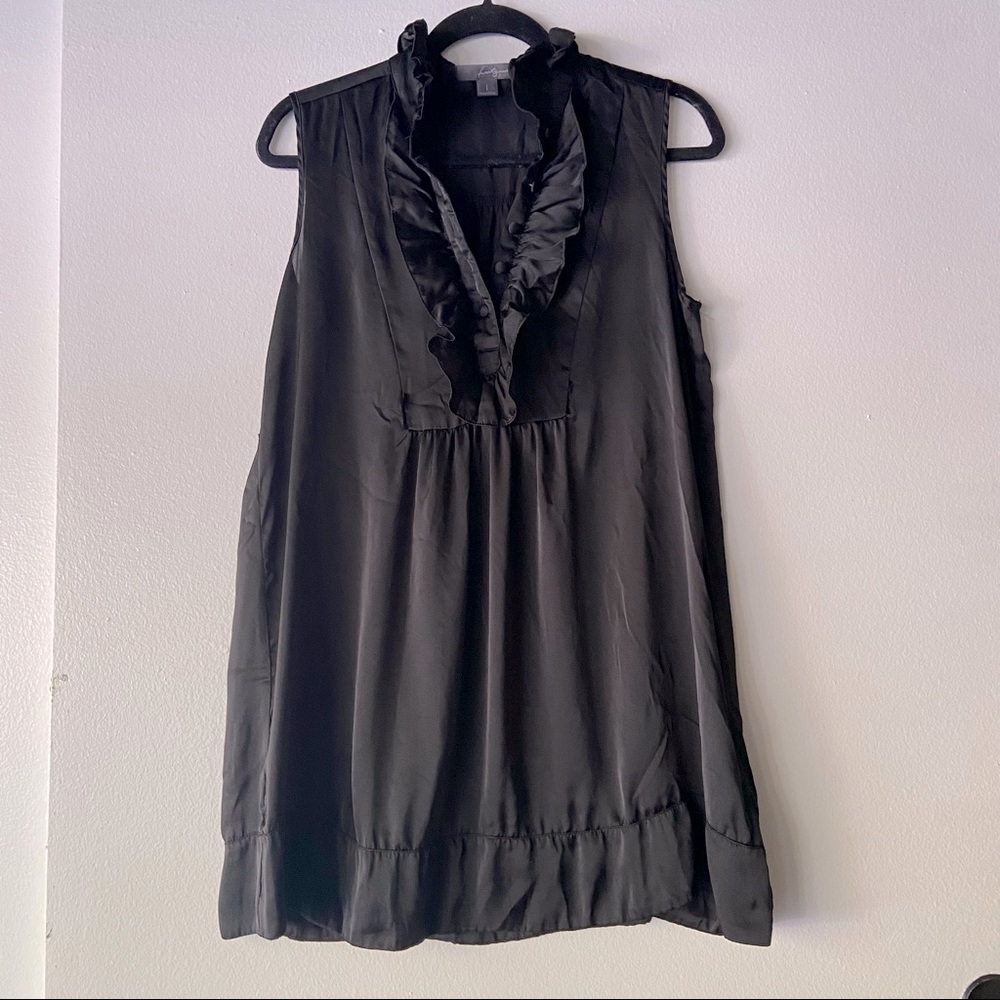 F21 • Long Vintage Silk Ruffle Button Blouse